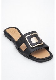 Resim Luvishoes Luvi Shoes Millie Siyah Hakiki Deri Tokalı Kadın Terlik Siyah 