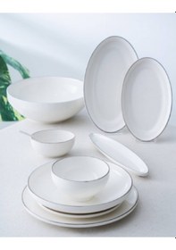 Resim Acar Senna Silver 45 Parça 6 Kişilik Porselen Yemek Takımı 7306 Beyaz 