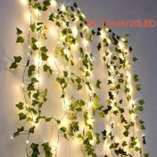 Resim 1 adet 205.0cm/20LED Yapay Yeşil Sarmaşık Şeklinde LED Dizisi Işıkları, Sıcak Parlayan Bakır Tel ile Gerçekçi Yeşillik, İç Mekan Işıkları, Yeni Yıl, Düğün, Doğum Günü ve Noel Süslemeleri için Uygun, Pil ile Çalışır (Piller Dahil Değildir) 