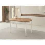 Resim Ortadan Açılır Ahşap Yemek Masası Gizli Kaşıklık Bölmeli 80cm X 140cm Diş Budak-beyaz Meşe 