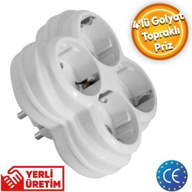 Resim Badem10 Golyat 4 Lü Topraklı Çocuk Korumalı Çoklu Grup Priz Çoğaltma Dörtlü Fiş Piriz Sıva Üstü 
