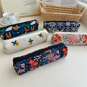 Resim 1 adet Yeni Vintage El İşlemeli Dikiş Stili Seyahat Cüzdanı, Makyaj Kalem Çantası, Küçük Eşyalar, Ofis Malzemesi Depolama Çantası, Ofis, Seyahat, Kişisel Depolama İçin Uygundur 