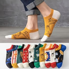 Resim 10 Çift Erkek Günlük Ayak Bileği Çorapları - Polyester-Spandex Karışımı, Nefes Alabilir Esnek Düşük Kesim Çoraplar Geometrik Desenler & Eğlenceli Grafikler ile, Sadece Elde Yıkama, Spor ve Günlük Kıyafetler için Çeşitli Renkler, Yenilikçi Çoraplar, Rahat Ayakkabı, Dayanıklı Örgü Yapısı, Aktif Yaşam Tarzı 