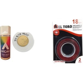 Resim Akçalı Altın Yaldız Gold Sprey Boya 400 Ml + Çift Taraflı Şeffaf Silikonlu Bant 18mm 2m 