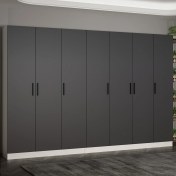Resim Minar Kale 210 cm 7 Kapaklı 3b Raf Portmanto Beyaz Antrasit 