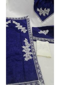 Resim Çeyizlik Kadife Seccade Takımı Lacivert Bohça Seti 4 Parça 