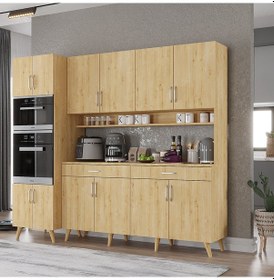 Resim Lora Kahve Köşesi Çok Amaçlı Dolap Kiler Mutfak Dolabı Meşe 220cm Meşe 