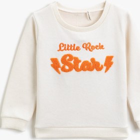Resim Erkek Bebek Bisiklet Yaka Slogan Yazılı Islemeli Sweatshirt 