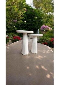 Resim Doğal Masif Ahşap Yan Sehpa Seti 2 Li Beyaz Zigon Ve Fiskos Modeli - Dekoratif Çiçeklik Beyaz 