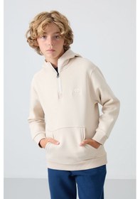 Resim Tommylife Tommy Life Bej Pamuklu Kalın İçi Tüylü Yumuşak Dokulu Standart Fit Nakışlı Erkek Çocuk Sweatshirt - 11244 Bej 