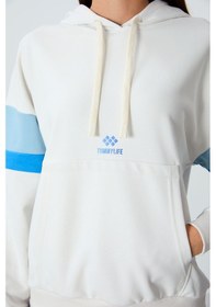 Resim Tommy Life Ekru Kompakt Pamuklu Kalın Pürüzsüz Dokulu Kapüşonlu Oversize Fit Kadın Sweatshirt - 97290 Ekru 