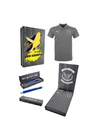 Resim Fenerbahçe Lisanslı 2024/25 A Takım Polo Yaka Gri T-shirt + Kalem Set Ahşap Kutulu Gri - Füme - Kırmızı 