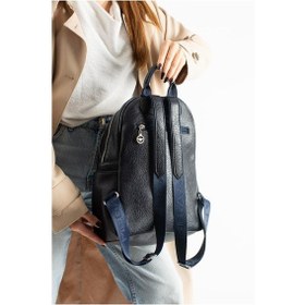 Resim Vegan Deri Kadın Sırt Çantası 35 25 Cm Yağmur İtici Kumaş Mega Bag Günlük Kullanıma Uygun Lacivert 