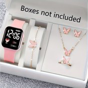 Resim 6 Parça Genç Erkek ve Kadın Stili Şık Romantik Parti Dekorasyonu Kelebek Bileklik Kolye Yüzük Küpe Seti, Günlük Kullanım İçin Uygun Arkadaş Doğum Günü Hediyesi Okula Dönüş Sezonu Noel Cadılar Bayramı Kız Arkadaşa Mükemmel Hediye 