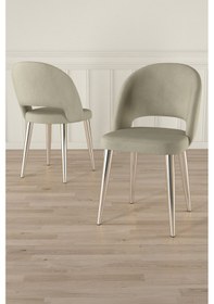 Resim Canisa Pane Serisi 2 Adet Krem Mutfak Sandalyesi Babyface Kumaş Krom Kaplama Ayak Krem Sandalye Krom Ayak 