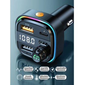 Resim Erdineks LED Ekranlı Rgb Işık Fm Transmitter Bluetooth V5.0 Flash Bellek Destekli Type-C USB Şarj Girişi 