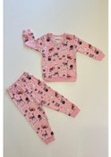 Resim Kız Bebek Kedi Baskılı Pembe Yumuşak Pijama Takımı Diğer