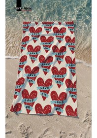 Resim Marte Home Love Kalp Baskılı Plaj Havlusu Bej 