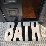 Resim 1 Adet Kaymaz Banyo Paspası Cesur Siyah Yazılı - Ultra Emici, Peluş Banyo için Güvenlik ve Stil, Yüksek Emicilik Malzemesi ile Modern Banyolar İçin Mükemmel 