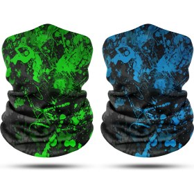 Resim Dair Aksesuar Yeşil Turkuaz Boya Desenli 2'li Set Boyunluk Bandana Outdoor Balaklava Yüz Maskesi Kafa Bandı 
