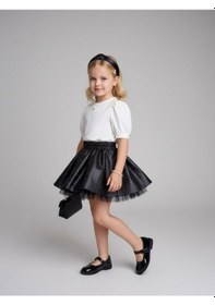 Resim Zekids Kız Çocuk Taşlı Deri Etek-17231 Siyah 