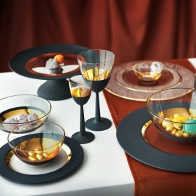 Resim Decorium Vision Black 24 Ayar Altın Yaldızlı 13,5 cm Cam Kase 9-01070008 