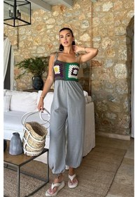 Resim Jasmin Süzüneli Keten Tulum 1280-08 Gri 