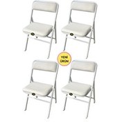 Resim Hey Modüler Mobilya Beyaz 4'lü Katlanır Piknik Kamp Sandalyesi 