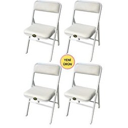 Resim Hey Modüler Mobilya Beyaz 4'lü Katlanır Piknik Kamp Sandalyesi 