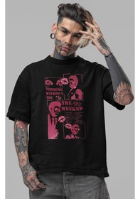 Resim The Weeknd Rapper Şarkıcı Ön Baskılı Unisex Oversize Tişört Siyah 