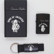 Resim Ada Lazer Kişiye Özel Sons Of Anarchy Metal Sigara Kutusu, Zippo Çakmak ve Anahtarlık Seti 