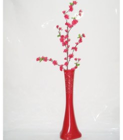 Resim 60 Cm Kırmızı Desenli Vazo Fuşya Bahar Dalı 