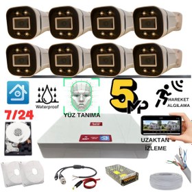 Resim 5 Mp Gece Renkli Yüz Tanıma Sesli H.265 1tb Hdd Dahil 8'li Set 
