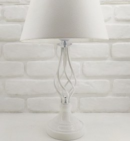 Resim Beyaz Modern Burgulu Taşlı Metal Ayaklı Beyaz Şapkalı Abajur Beyaz 