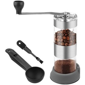 Resim Manuel Kahve Öğütücü, Taşınabilir Kahve Öğütücü, Konik Seramik Çapak Öğütücü Espresso İçin Paslanmaz Çelik Kahve Değirmeni - Gümüş 