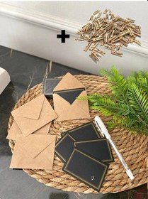 Resim Siyah Kartlı 50 Adet Mandallı Kraft Kartlı Hediye Kartı - 9x7cm 