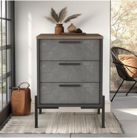 Resim L'occi Concept Darian C 3 Çekmece Ofis Keson Etajer Metal Ayaklı Kahve-beton-antrasit Gri Dr3-cga 