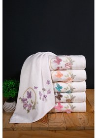 Resim 50x90 Cm 6lı Çeyizlik 3d Çiçek Ve Kelebek İşlemeli El Havlusu Seti Yüz Havlusu Seti Beyaz 
