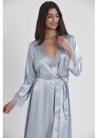 Resim Pierre Cardin Uzun Saten Sabahlık Gecelik Set 4370 Mist Mist 