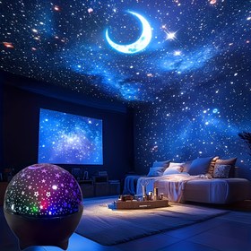 Resim USB Siyah Yıldız ve Ay Yaratıcı Yıldızlı Gökyüzü Projeksiyon Lambası, Oda Dekorasyon Projeksiyonu, Dinamik Yıldız ve Ay Evreni, Dans Salonu Atmosfer Işığı, Yatak Odaları, Oturma Odaları ve Arabalar için Uygun - Şık Bir Gece Atmosferi Oluşturmak İçin Dekoratif Aydınlatma ile Mükemmel Doğum Günü Hediyesi. 