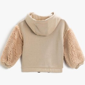 Resim Kız Bebek Kapüşonlu Baskılı Peluş Kol Sweatshirt Pamuklu 