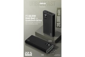 Resim Jopus 20000mAh PowerBank PD 22.5W Hızlı Şarj - Dijital Ekranlı - Taşınabilir Şarj Cihazı - Siyah JP-P12 