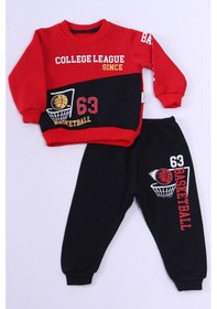 Resim Erkek Bebek 3 İplik Eşofman Takımı Basketbol Baskılı A45 Kırmızı 