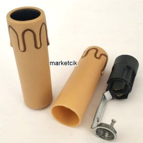 Resim Büyük Sarı E14 Mum Duy Dekoratif Standart Avize Ampul Duyu 