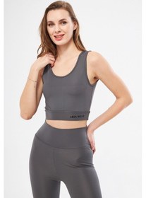 Resim Halter Yaka Spor Sütyeni Crop Top Füme 