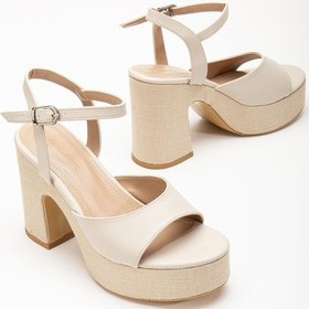 Resim Hasır Kaplama Taban Baretli Cilt Bej Kadın Platform Topuk Ayakkabı-2920-bej Bej 