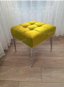 Resim Modern Dilim Puf Ayakucu Puf Gümüş Metal Ayak 45 45 Sarı 