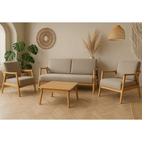 Resim Zem Favela Bohem Çay Seti Natürel Ahşap,sütlü Kahve(1ADET IKİLİ BERJER 2ADET TEKLİ BERJER 1 ADET SEHPA) 