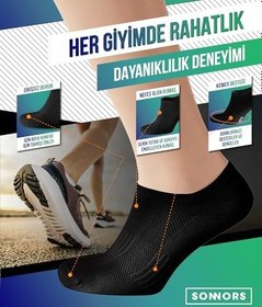 Resim SONNORS 6 Çift Uniseks Sneaker Kadın Erkek Çorap - Organik Pamuk Patik Spor Çorabı - Kısa Çorap Dikişsiz Rahat Kalıp - Beyaz Siyah Gri 