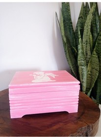 Resim Pembe Renkli Ahşap Takı Kutusu 